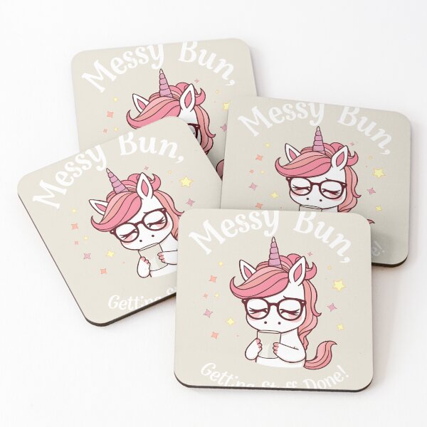 Item preview, "Messy Bun, Getting Stuff Done" – Unicorn Coffee T-Shirt designed and sold by LuluDragon.