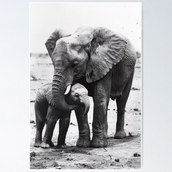 Item preview, Cute Mom & Baby Elephant, Vintage Animal Photo designed and sold by CheekyAnimalz.