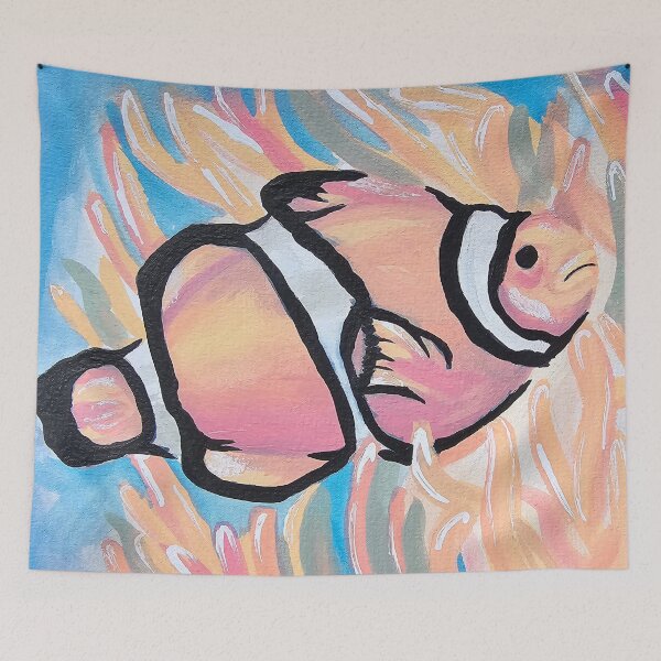 Item preview, Pastel Clownfish and Anemone watercolour painting print designed and sold by CreativelySophG.