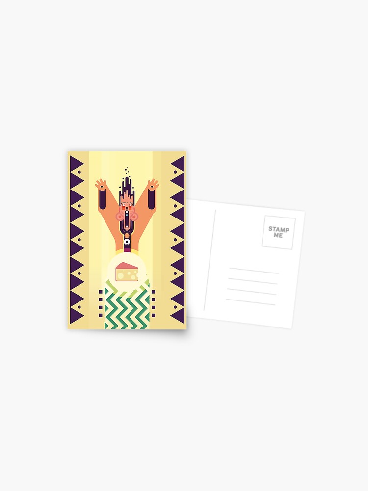 Thumbnail 1 of 2, Postcard, Cheese Worship: Abstract and Playful Illustration designed and sold by TribalCodex.