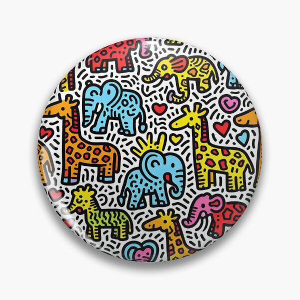 Item preview, Keith Harring inspired pattern with giraffes and elephants designed and sold by Silbays.