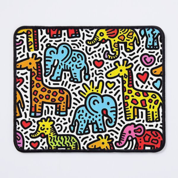 Item preview, Keith Harring inspired pattern with giraffes and elephants designed and sold by Silbays.