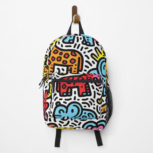 Item preview, Keith Harring inspired pattern with giraffes and elephants designed and sold by Silbays.