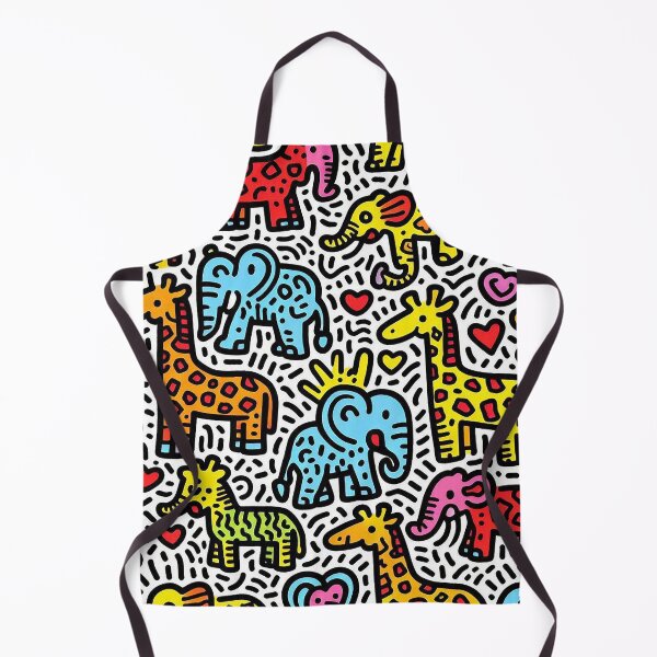 Item preview, Keith Harring inspired pattern with giraffes and elephants designed and sold by Silbays.