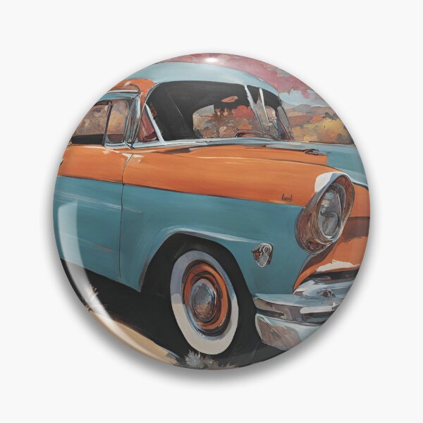Artikelvorschau, Klassisches zweifarbiges Auto aus den 50er Jahren inmitten von Herbstlaub entworfen und verkauft von Aqmean.