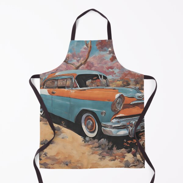 Artikelvorschau, Klassisches zweifarbiges Auto aus den 50er Jahren inmitten von Herbstlaub entworfen und verkauft von Aqmean.