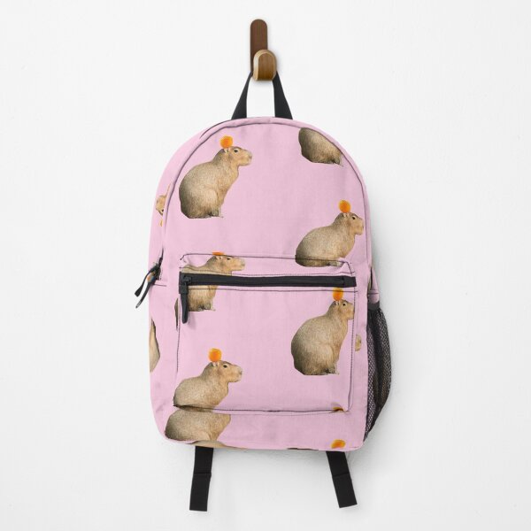 Item preview, Capybara with Orange on Head Pink Background designed and sold by GeekyGirlsGarb.