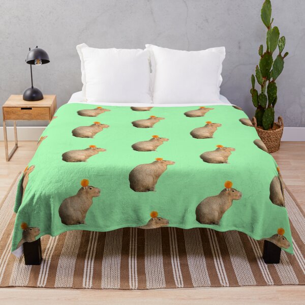 Item preview, Capybara With Orange On Head Green Background designed and sold by GeekyGirlsGarb.