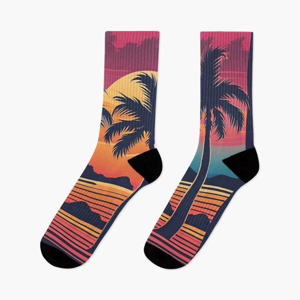 Aperçu de l'œuvre Palm Tree Retro 80s Sunset Beach créée et vendue par BigKingMonkey.