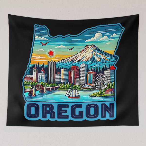 Item preview, Oregon State Map USA Skyline and Landmarks Illustration- travel souvenir art designed and sold by Unitepeople.
