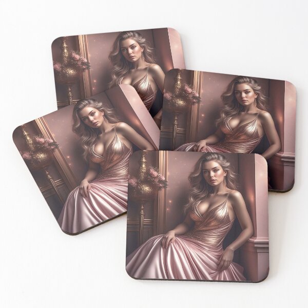 Artikelvorschau, Rosa und goldenes formelles AI-Kleid entworfen und verkauft von Fantasy-Fashion.