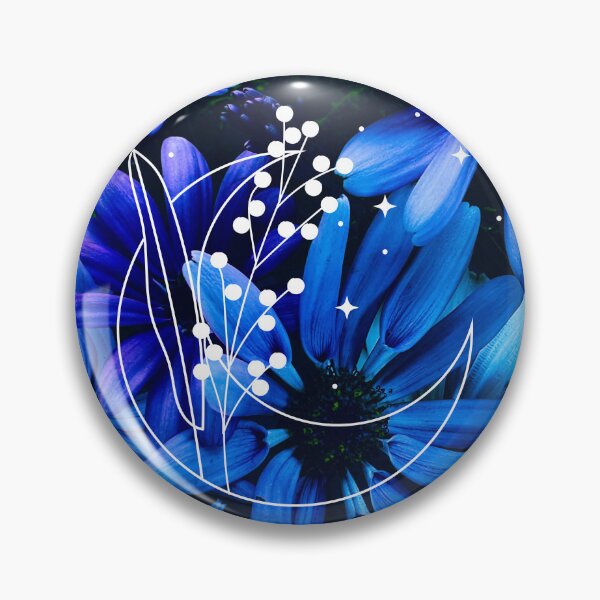 Item preview, Witch Crescent Moon Blue Daisy Dark Botanical  designed and sold by WildWoodlandWitch.