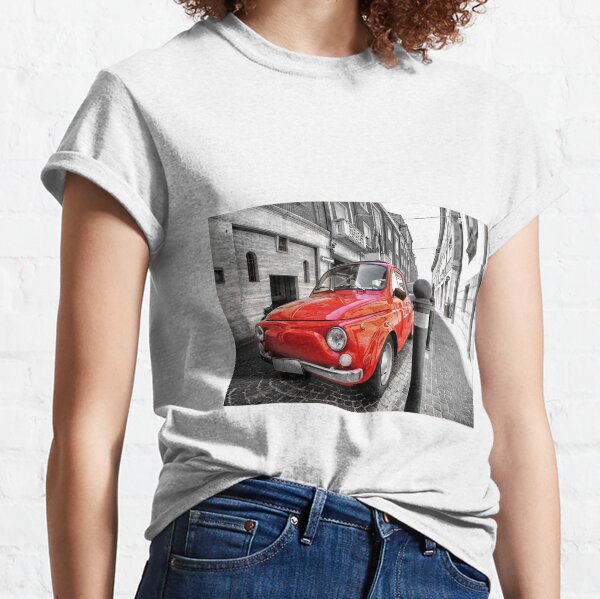 Red car fiat 500 black white colorsplash in italy. home decor photo pillow Classic T-Shirt
