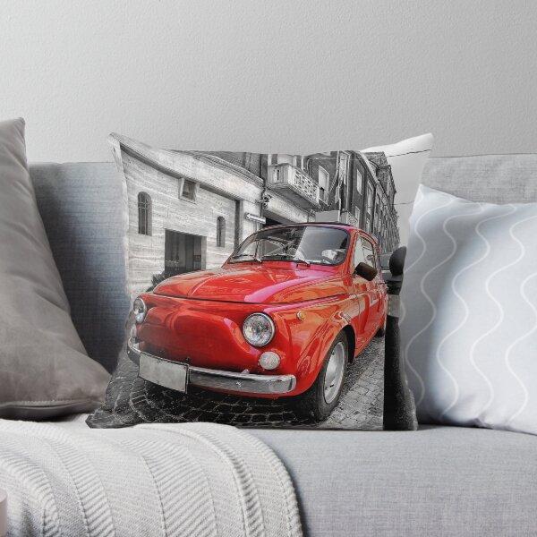 Red car fiat 500 black white colorsplash in italy. home decor photo pillow Throw Pillow