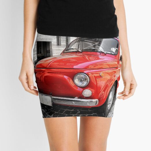 Red car fiat 500 black white colorsplash in italy. home decor photo pillow Mini Skirt