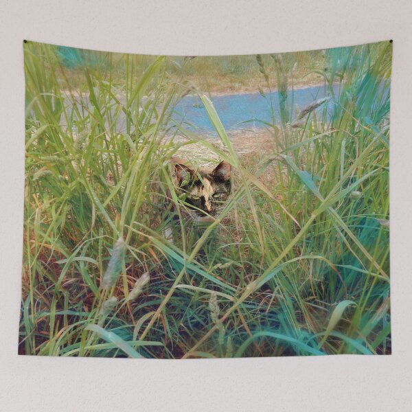 Item preview, CAMOUFLAGE CAT IN BLUE-GREEN GRASS designed and sold by Most1234.
