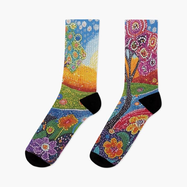 Item preview, Two trees in Springtime Floral Landscape Folk Art Style designed and sold by Neika Shimm Designs.