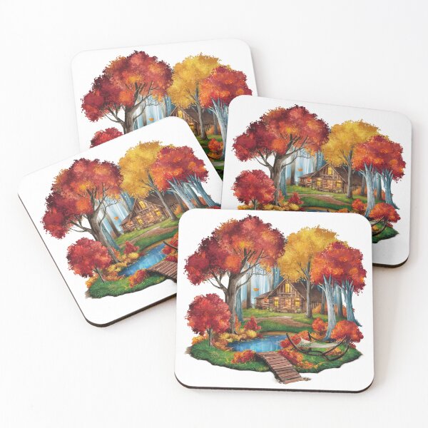 Item preview, Autumn vibes design calm leaves house lake designed and sold by Newhyperion.