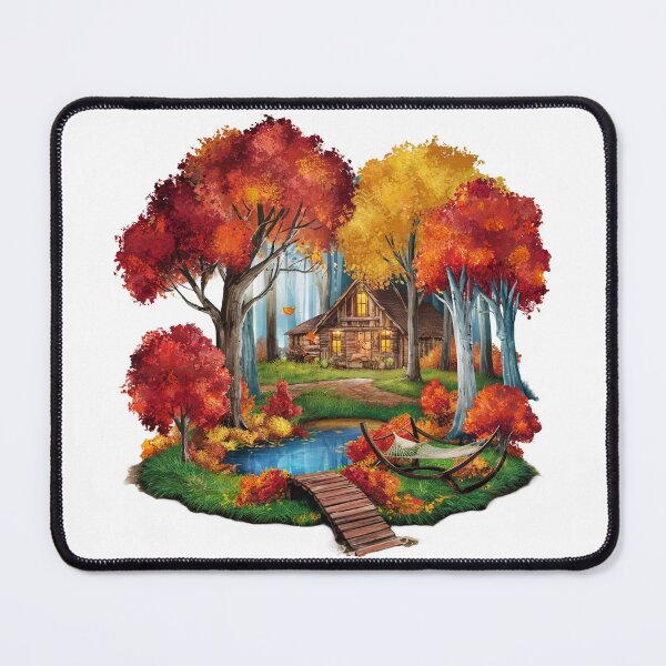 Item preview, Autumn vibes design calm leaves house lake designed and sold by Newhyperion.