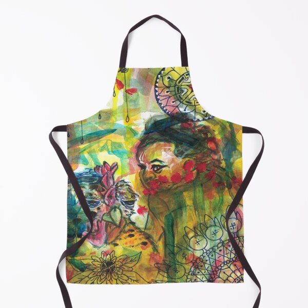 Item preview, child with hen colorful abstract acrylic painting designed and sold by CrittersByLola.