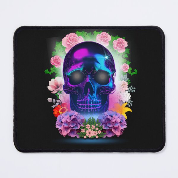 Item preview, Neon skull surrounded by flowers designed and sold by AvrilDesigns06.