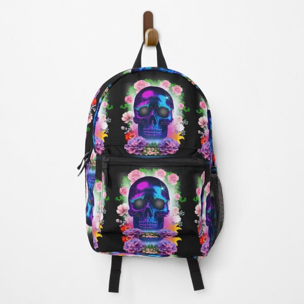 Item preview, Neon skull surrounded by flowers designed and sold by AvrilDesigns06.