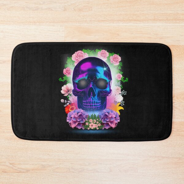 Item preview, Neon skull surrounded by flowers designed and sold by AvrilDesigns06.