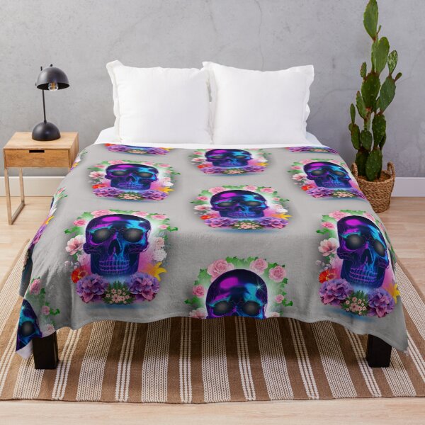 Item preview, Neon skull surrounded by flowers designed and sold by AvrilDesigns06.