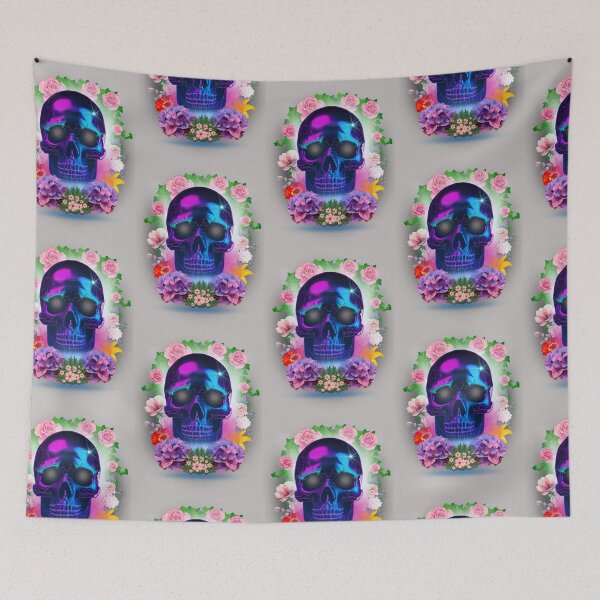 Item preview, Neon skull surrounded by flowers designed and sold by AvrilDesigns06.