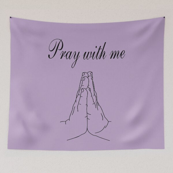 Item preview, Praying Hands Line Art With Text, Purple and White. Pray with Me Version designed and sold by ClearAndHappy.