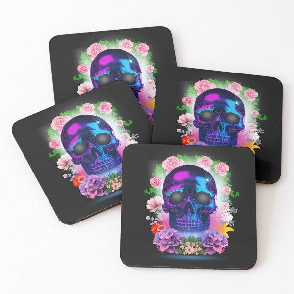 Item preview, Neon skull surrounded by flowers designed and sold by AvrilDesigns06.