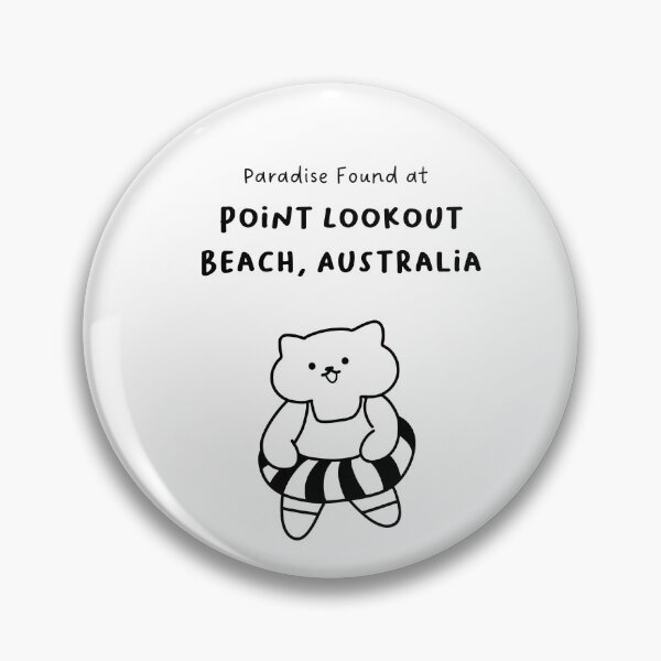 Item preview, Point Lookout Beach, Australia | Line-drawn Cat in a Float Ring | Handwritten-style Font designed and sold by RM-Journey.