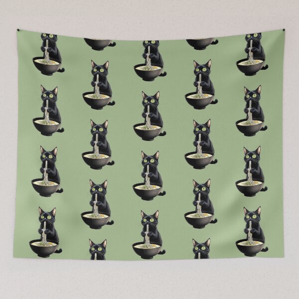Item preview, Black Cat Eating Ramen designed and sold by wowwowmeow.