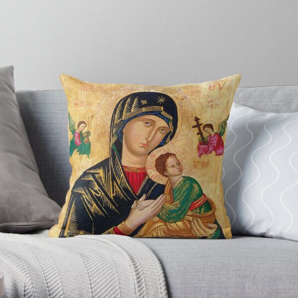 Our Lady of Perpetual Help, Russian orthodox icon, Madonna and Child, Virgin Mary Throw Pillow