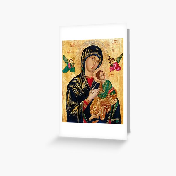 Our Lady of Perpetual Help, Russian orthodox icon, Madonna and Child, Virgin Mary Greeting Card