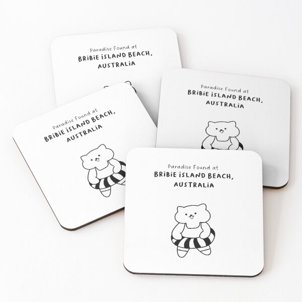 Item preview, Bribie Island Beach, Australia | Line-drawn Cat in a Float Ring | Handwritten-style Font designed and sold by RM-Journey.