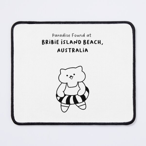Item preview, Bribie Island Beach, Australia | Line-drawn Cat in a Float Ring | Handwritten-style Font designed and sold by RM-Journey.