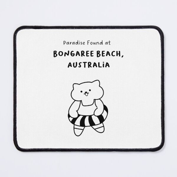 Item preview, Bongaree Beach, Australia | Line-drawn Cat in a Float Ring | Handwritten-style Font designed and sold by RM-Journey.