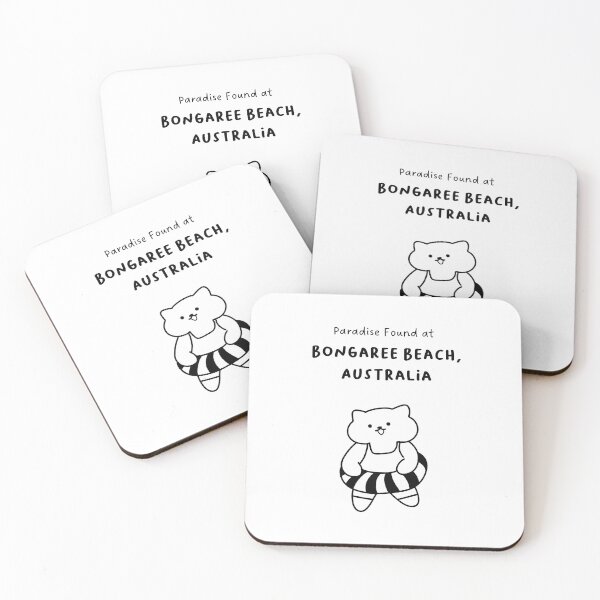 Item preview, Bongaree Beach, Australia | Line-drawn Cat in a Float Ring | Handwritten-style Font designed and sold by RM-Journey.