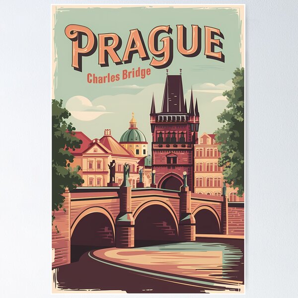 Aperçu de l'œuvre Prague République Tchèque Voyage Art Vintage créée et vendue par KrisSidDesigns.