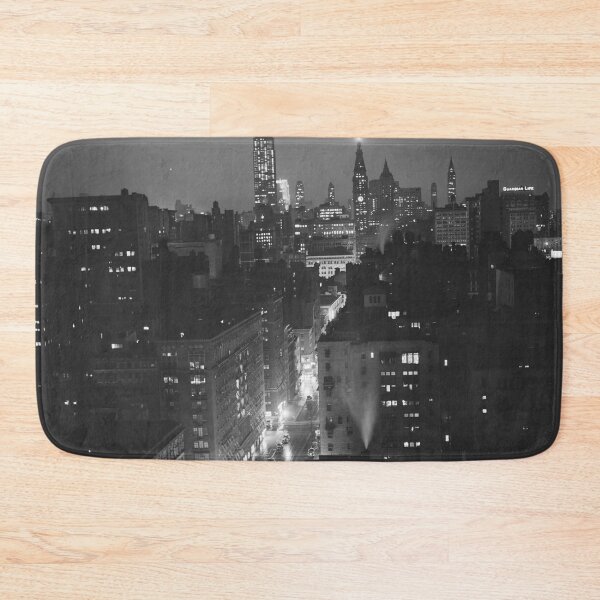 Item preview, Vintage 1939 Manhattan | A rainy evening in New York City, looking north from University Place | black and white photographic city skyline and lights art print designed and sold by Jéanpaul  Ferro.
