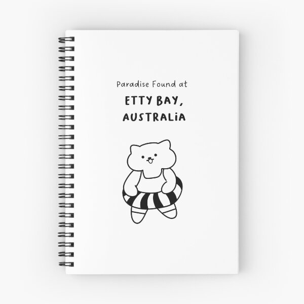 Item preview, Etty Bay, Australia | Line-drawn Cat in a Float Ring | Handwritten-style Font designed and sold by RM-Journey.