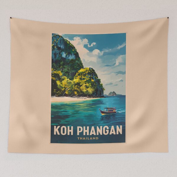 Item preview, Koh Phangan Thailand Travel Art Vintage designed and sold by KrisSidDesigns.