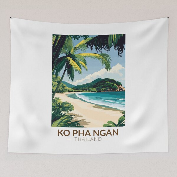 Item preview, Koh Pha Ngan Thailand Travel Art Vintage designed and sold by KrisSidDesigns.