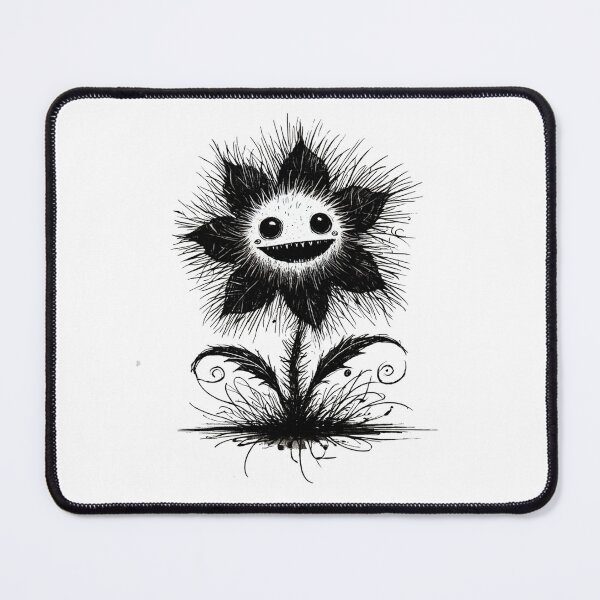 Item preview, Black and White Scruffy Flower Monster - Quirky Creature designed and sold by Blink Art Studio.