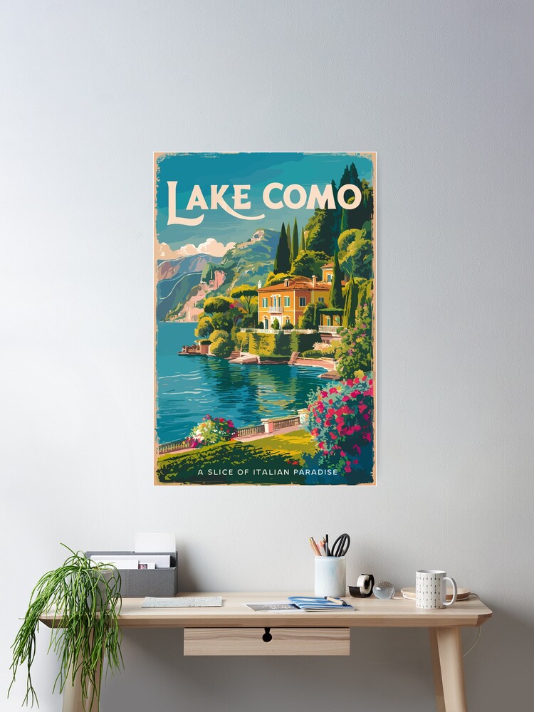 Thumbnail 2 of 3, Poster, Lake Como Painterly Travel Art Vintage designed and sold by KrisSidDesigns.