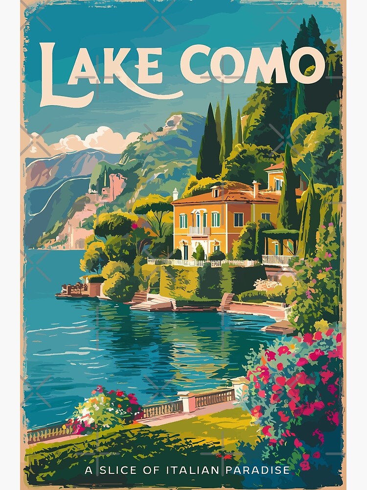 Thumbnail 3 of 3, Poster, Lake Como Painterly Travel Art Vintage designed and sold by KrisSidDesigns.