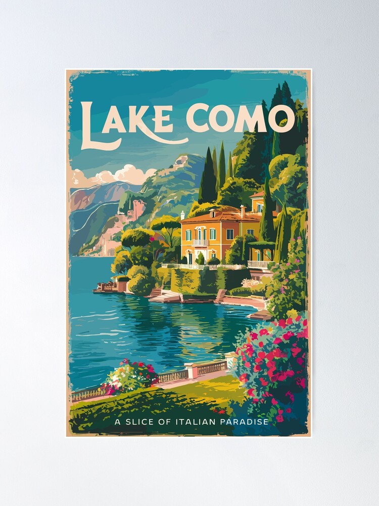 Thumbnail 1 of 3, Poster, Lake Como Painterly Travel Art Vintage designed and sold by KrisSidDesigns.