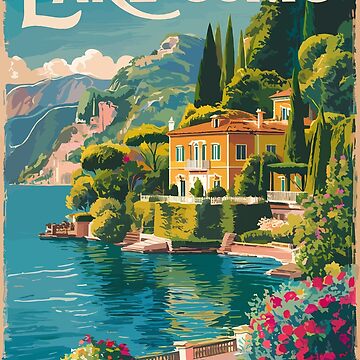 Artwork thumbnail, Lake Como Painterly Travel Art Vintage by KrisSidDesigns