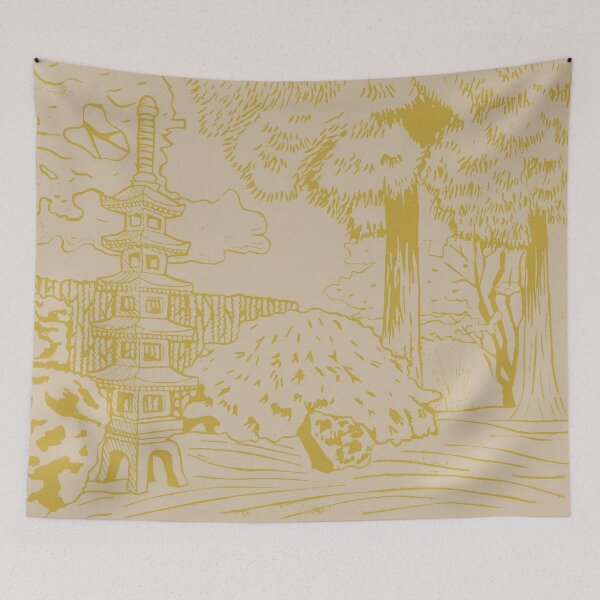 Item preview, Japanese Garden with Pagoda Linocut Print - Saffron + Dove designed and sold by Irene Estelle.